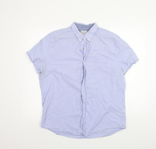 Front view of Next men’s blue check button-up, size XL, - washable mark