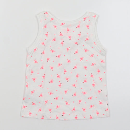 Primark Baby White   Basic Tank Size 9-12 Months  - Flamingoes