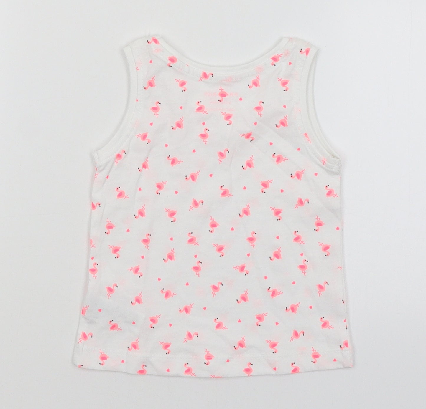 Primark Baby White   Basic Tank Size 9-12 Months  - Flamingoes