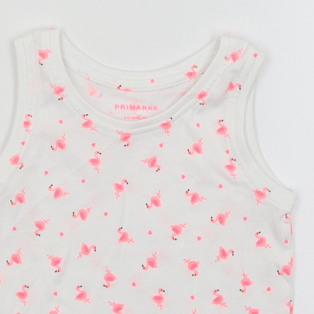 Primark Baby White   Basic Tank Size 9-12 Months  - Flamingoes
