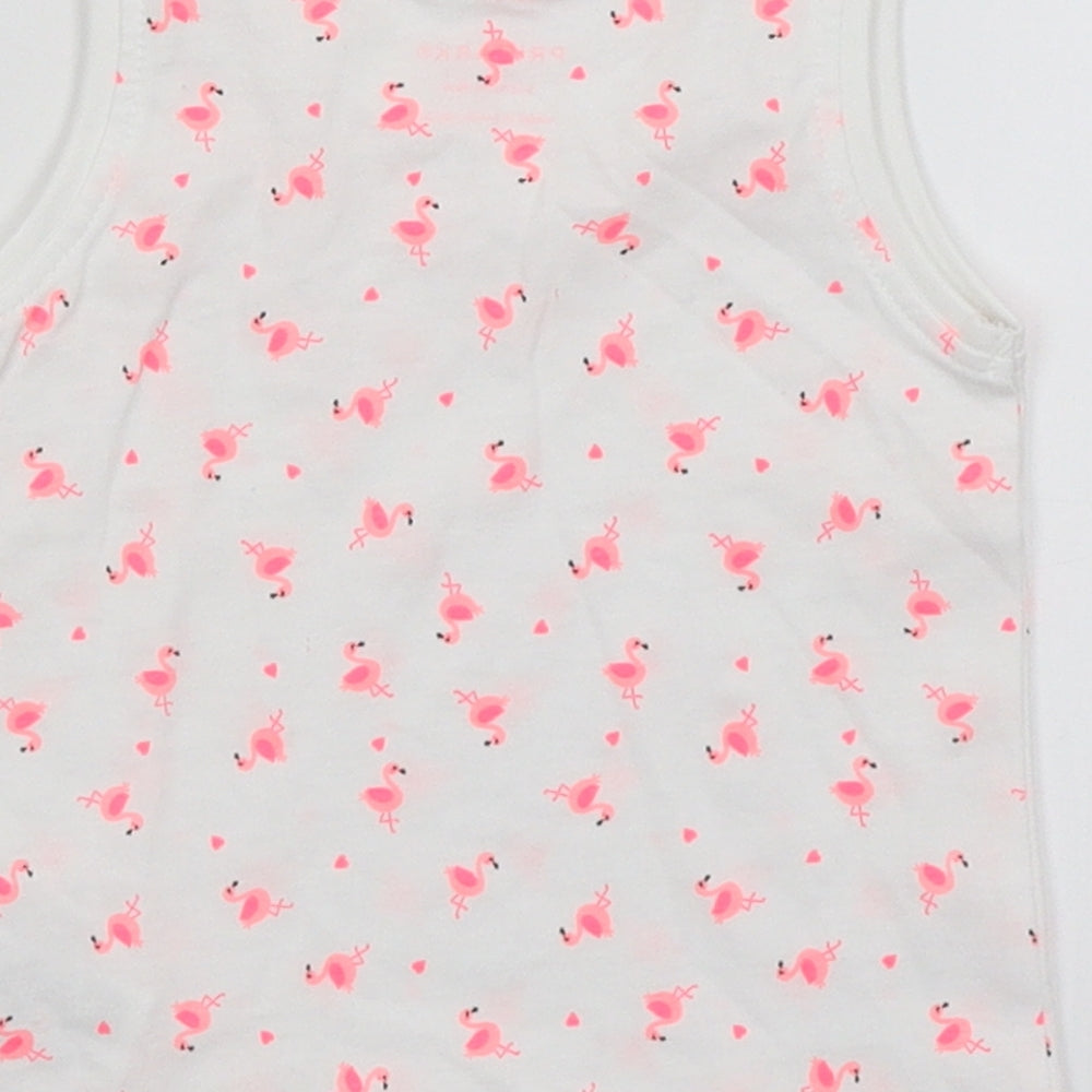 Primark Baby White   Basic Tank Size 9-12 Months  - Flamingoes
