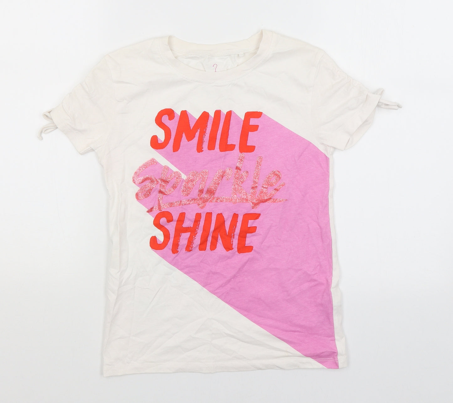 NEXT Girls White   Basic T-Shirt Size 9 Years  - Smile, Sparkle, Shine