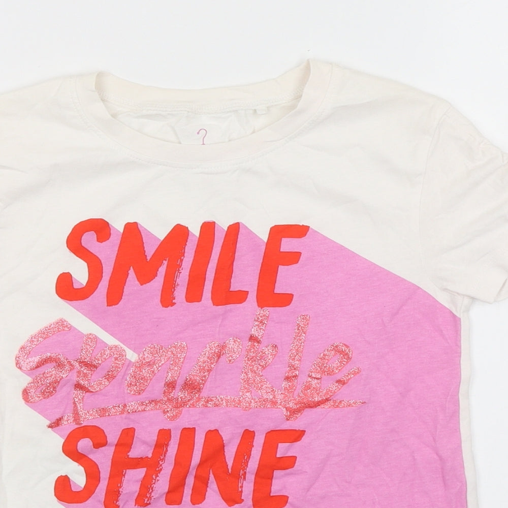 NEXT Girls White   Basic T-Shirt Size 9 Years  - Smile, Sparkle, Shine