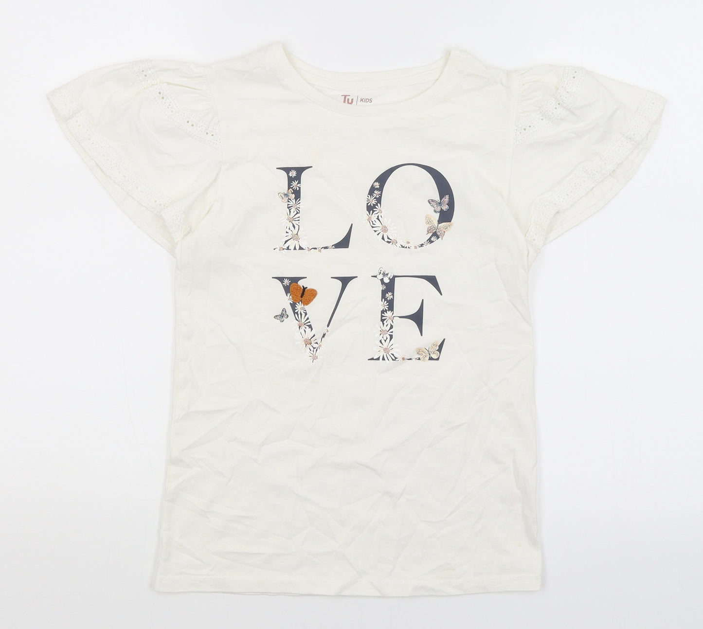 TU Girls White   Basic T-Shirt Size 12 Years  - Love
