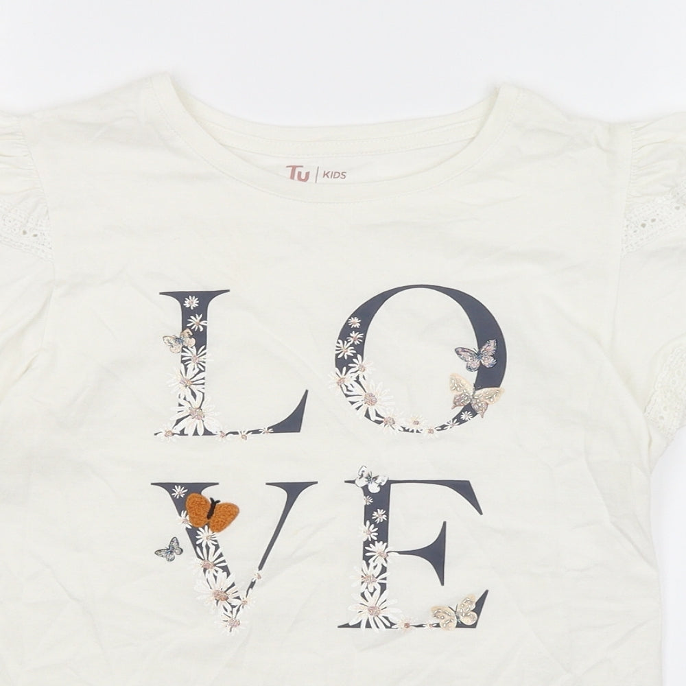 TU Girls White   Basic T-Shirt Size 12 Years  - Love