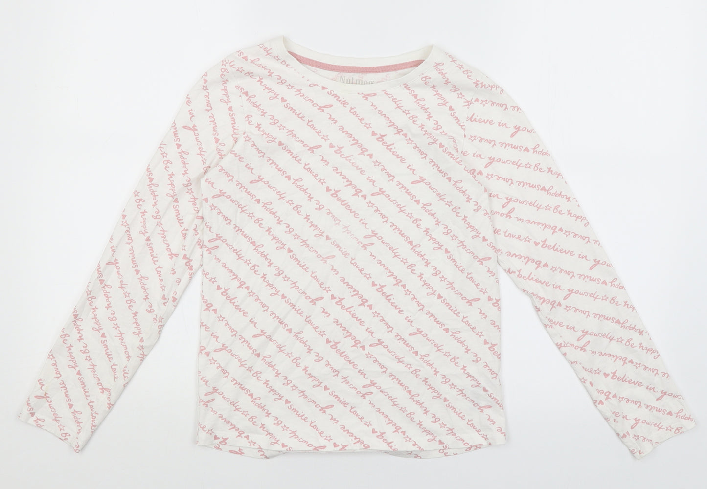 Nutmeg Girls White   Basic T-Shirt Size 11-12 Years  - Inspirational Writing