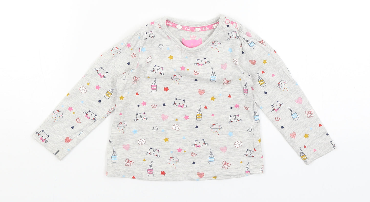 TU Baby Grey   Basic T-Shirt Size 6-9 Months  - Cats