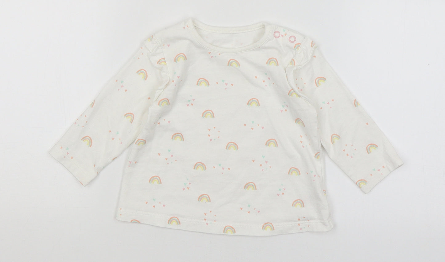 George Baby White   Basic T-Shirt Size 3-6 Months  - Rainbows