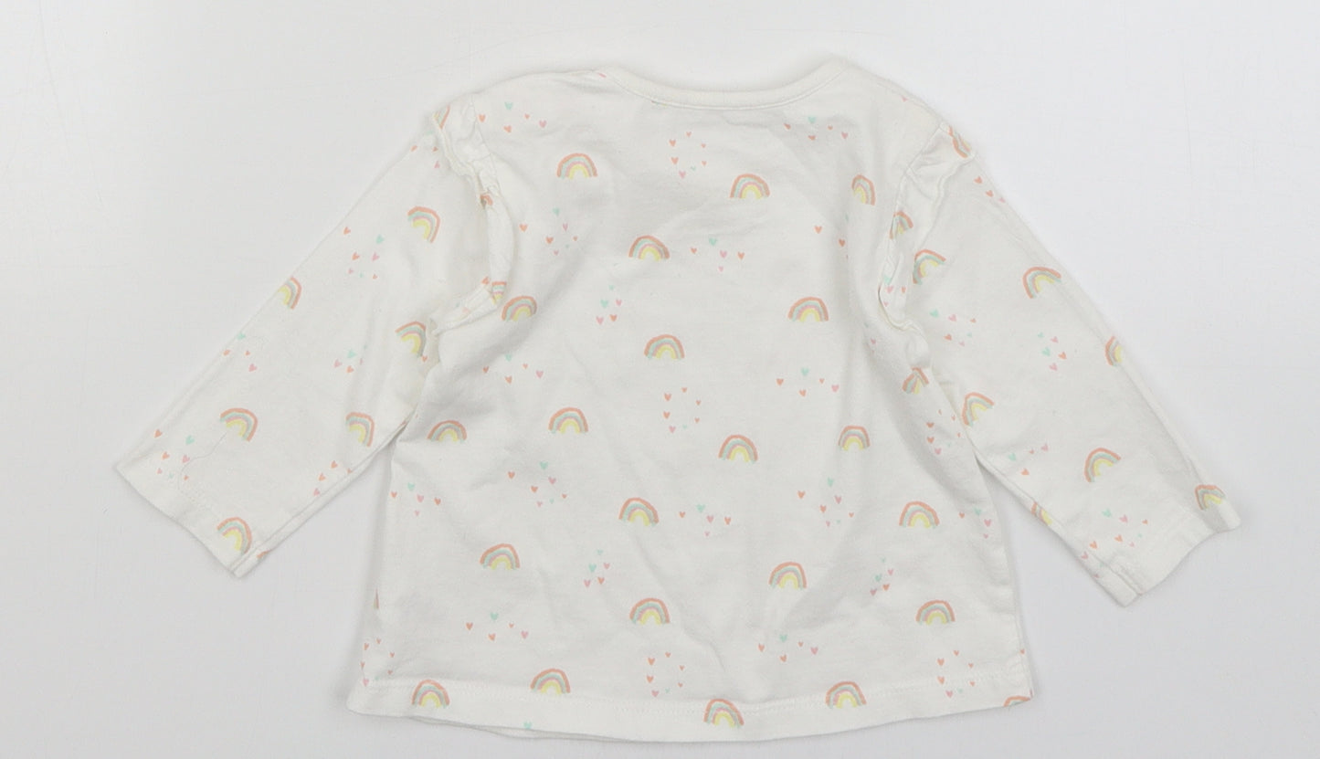 George Baby White   Basic T-Shirt Size 3-6 Months  - Rainbows