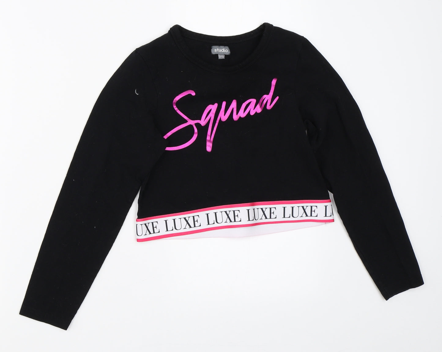Studio Girls Black   Cropped T-Shirt Size 12-13 Years