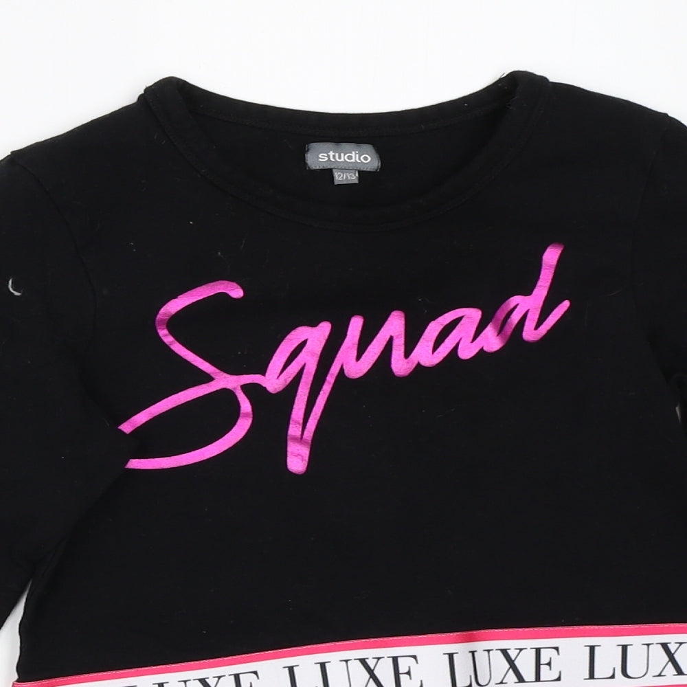 Studio Girls Black   Cropped T-Shirt Size 12-13 Years