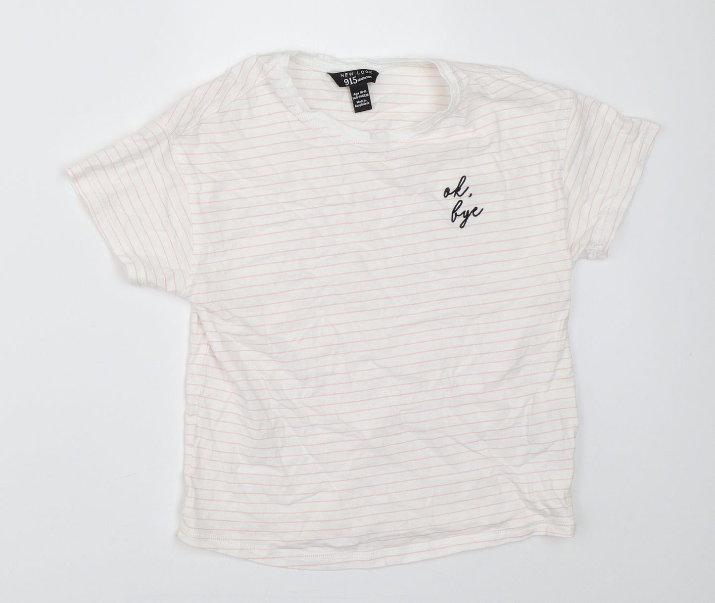 New Look Girls White Striped  Basic T-Shirt Size 10-11 Years