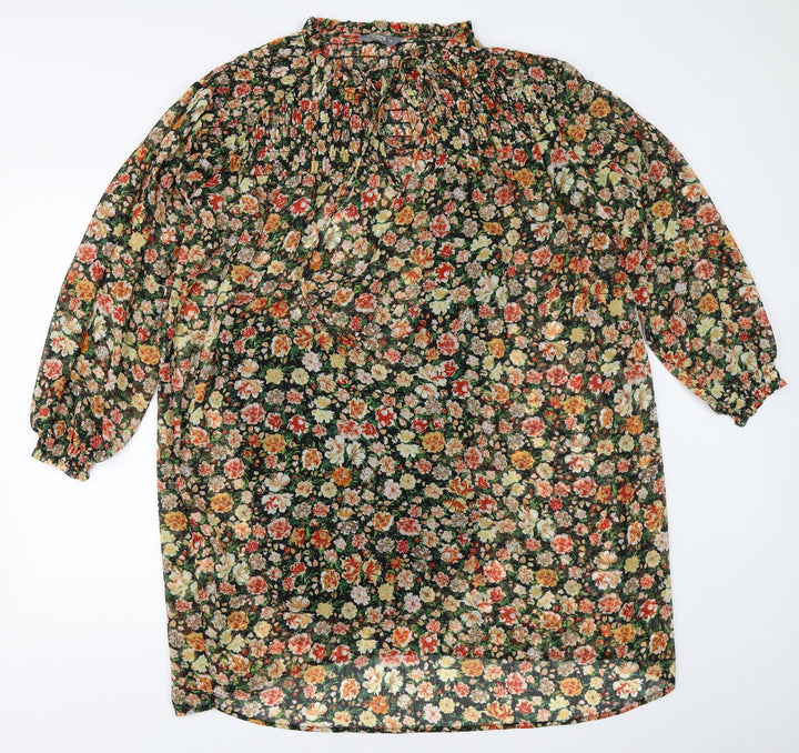 Nutmeg Womens Black Floral Shift Size 12