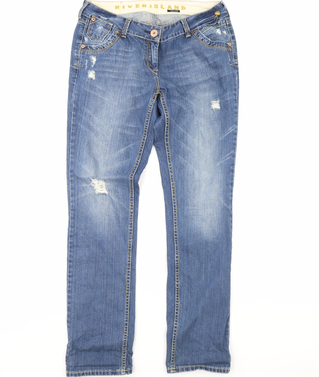 River Island Womens Blue  Denim Straight Jeans Size 14 L32 in