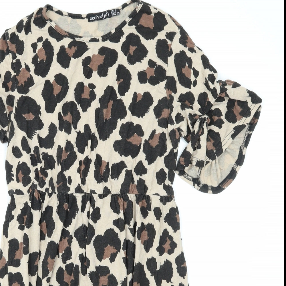 Boohoo Womens Brown Animal Print  A-Line  Size 8