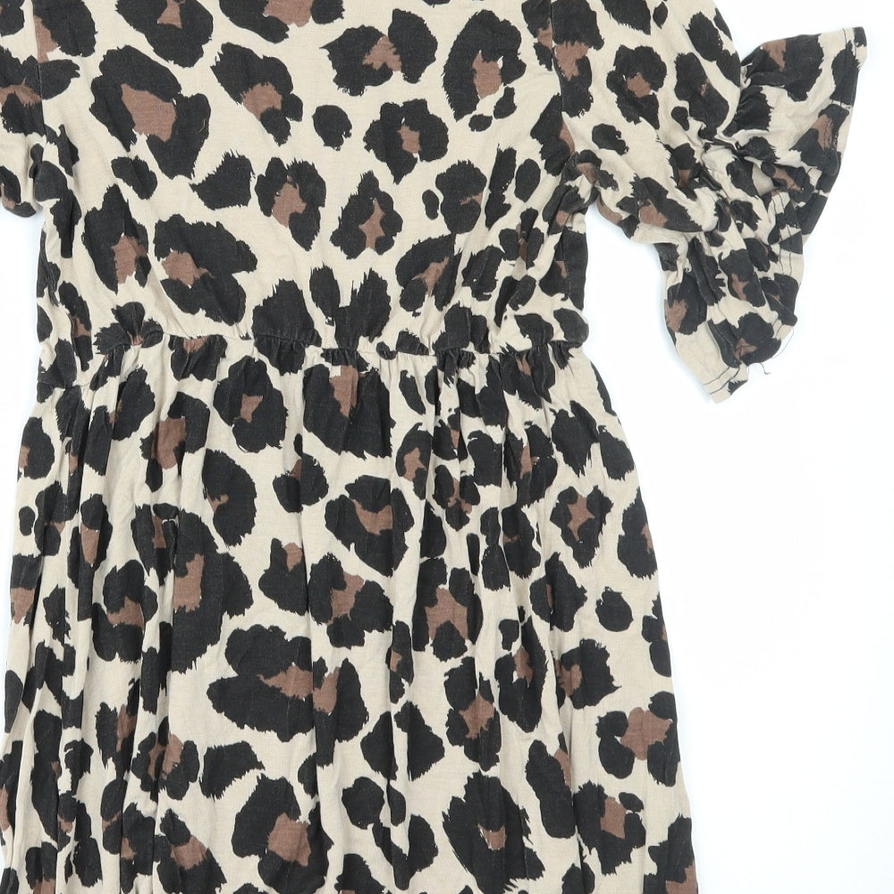 Boohoo Womens Brown Animal Print  A-Line  Size 8
