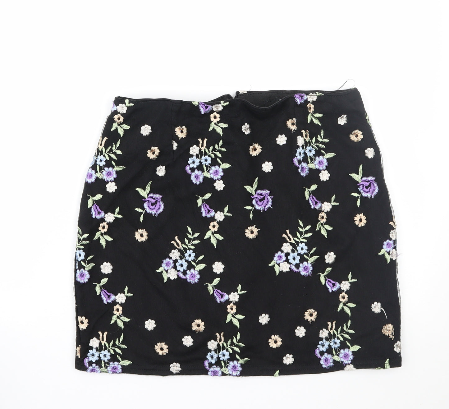 Missguided Womens Black Floral Rayon A-Line Skirt Size 14