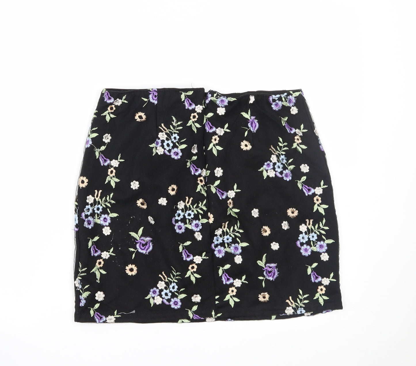 Missguided Womens Black Floral Rayon A-Line Skirt Size 14