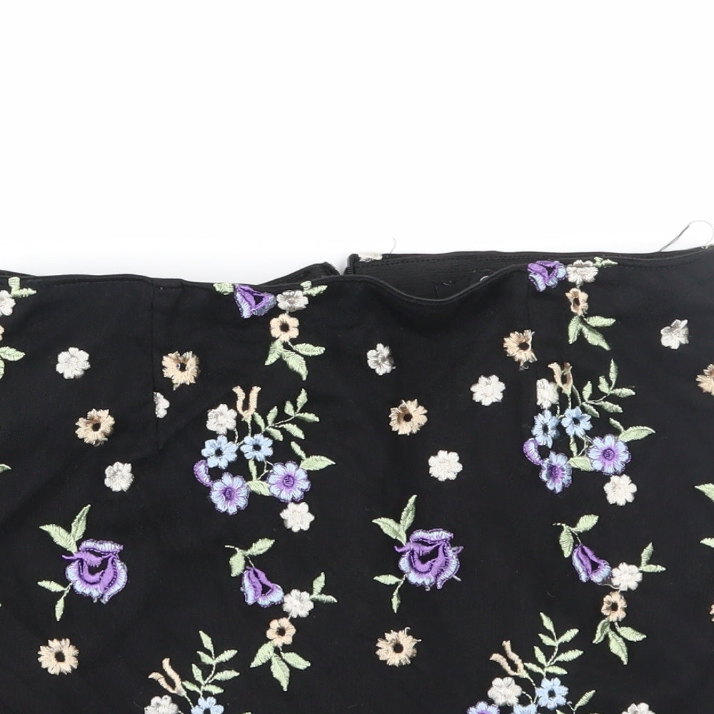 Missguided Womens Black Floral Rayon A-Line Skirt Size 14