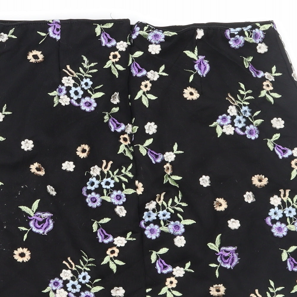 Missguided Womens Black Floral Rayon A-Line Skirt Size 14