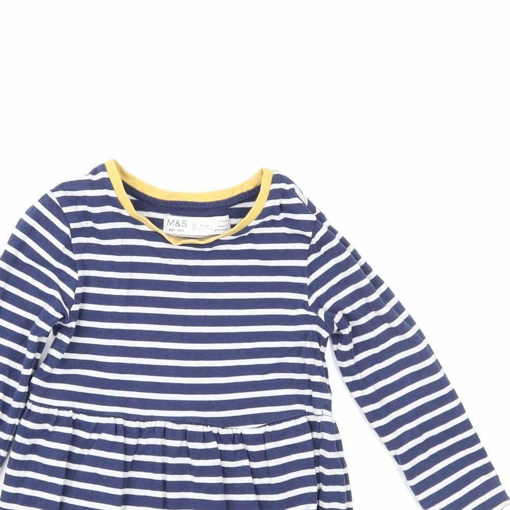 Marks and Spencer Girls Blue Striped  A-Line  Size 2-3 Years