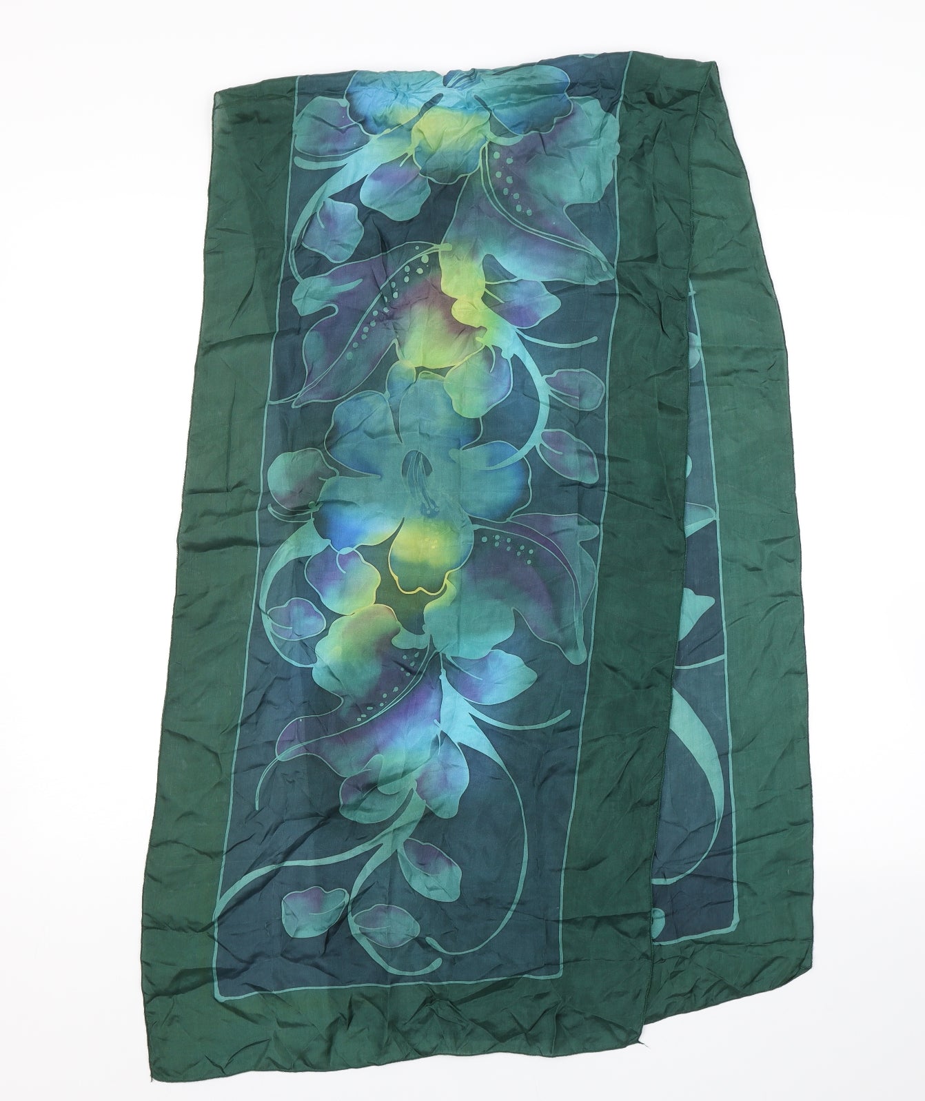Preworn Unisex Green Floral   Scarf