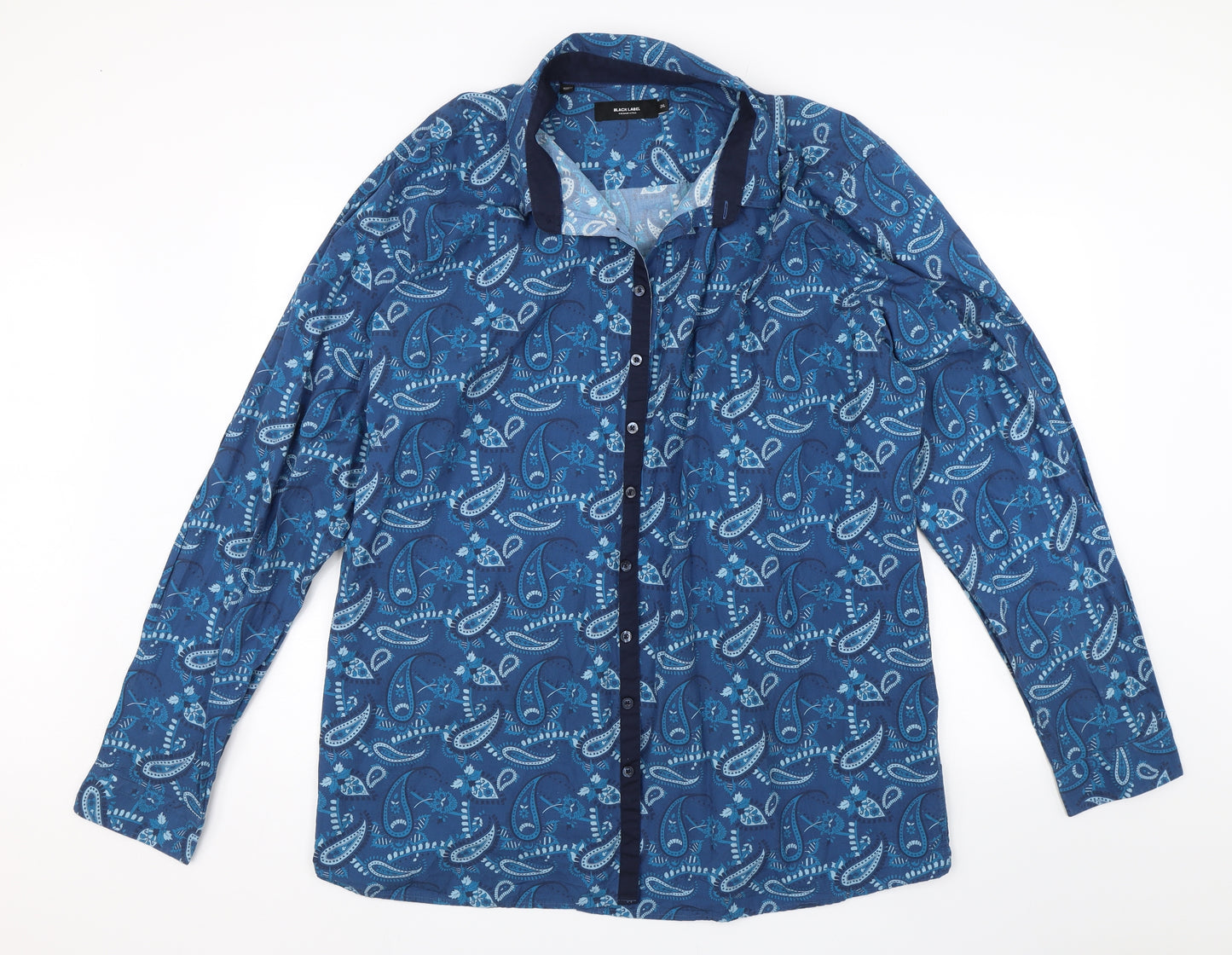 Black Label Mens Blue Paisley   Button-Up Size 2XL