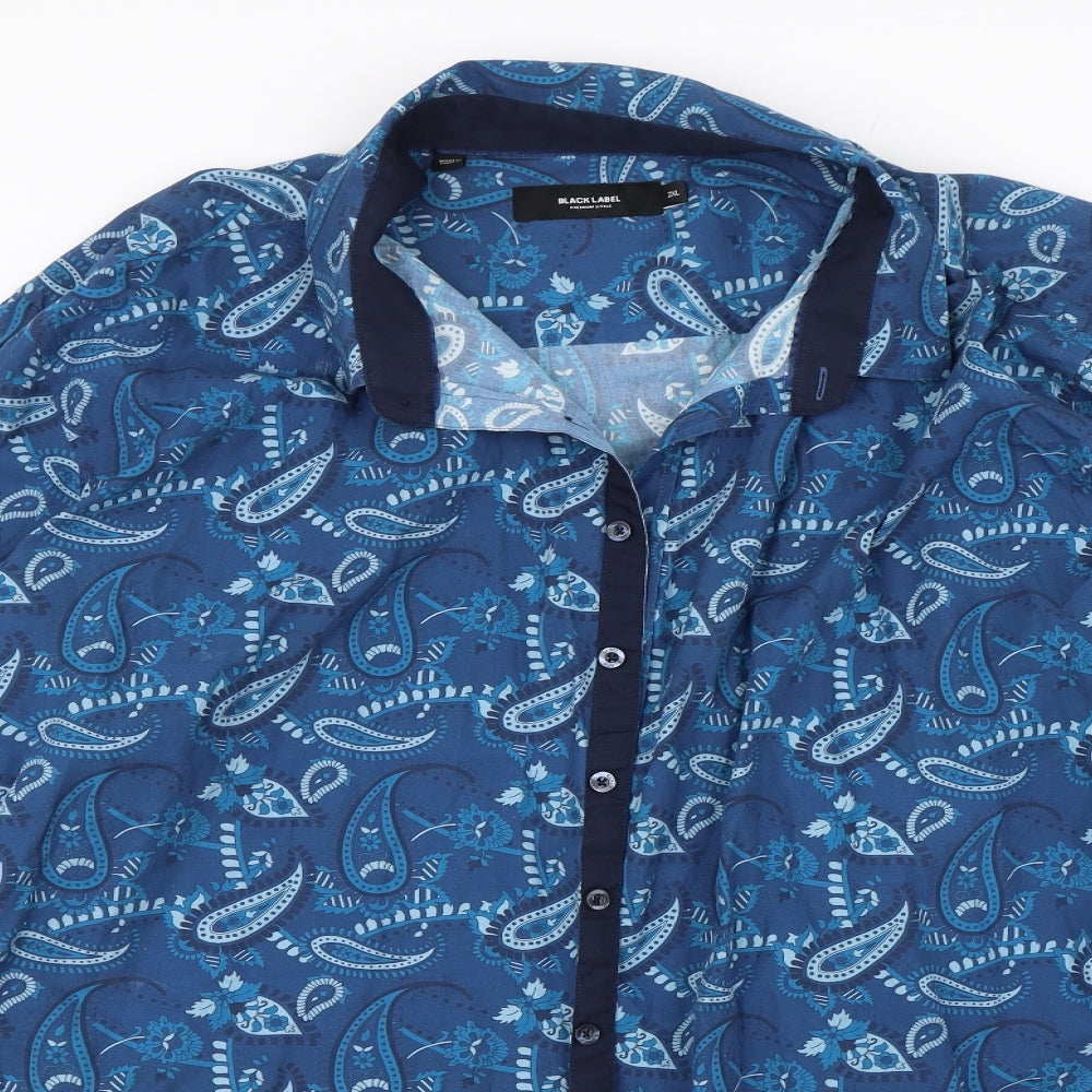 Black Label Mens Blue Paisley   Button-Up Size 2XL