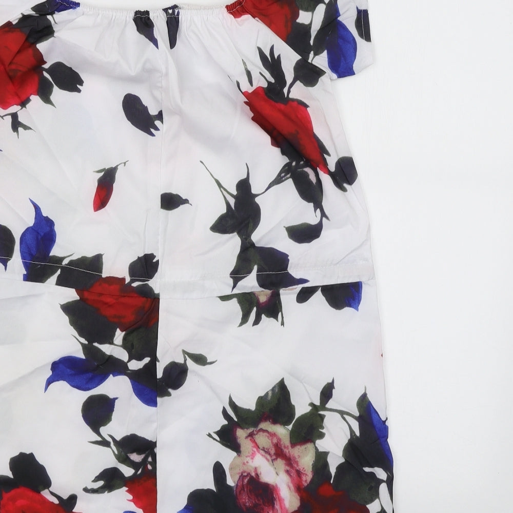 Preworn Womens White Floral  A-Line  Size M
