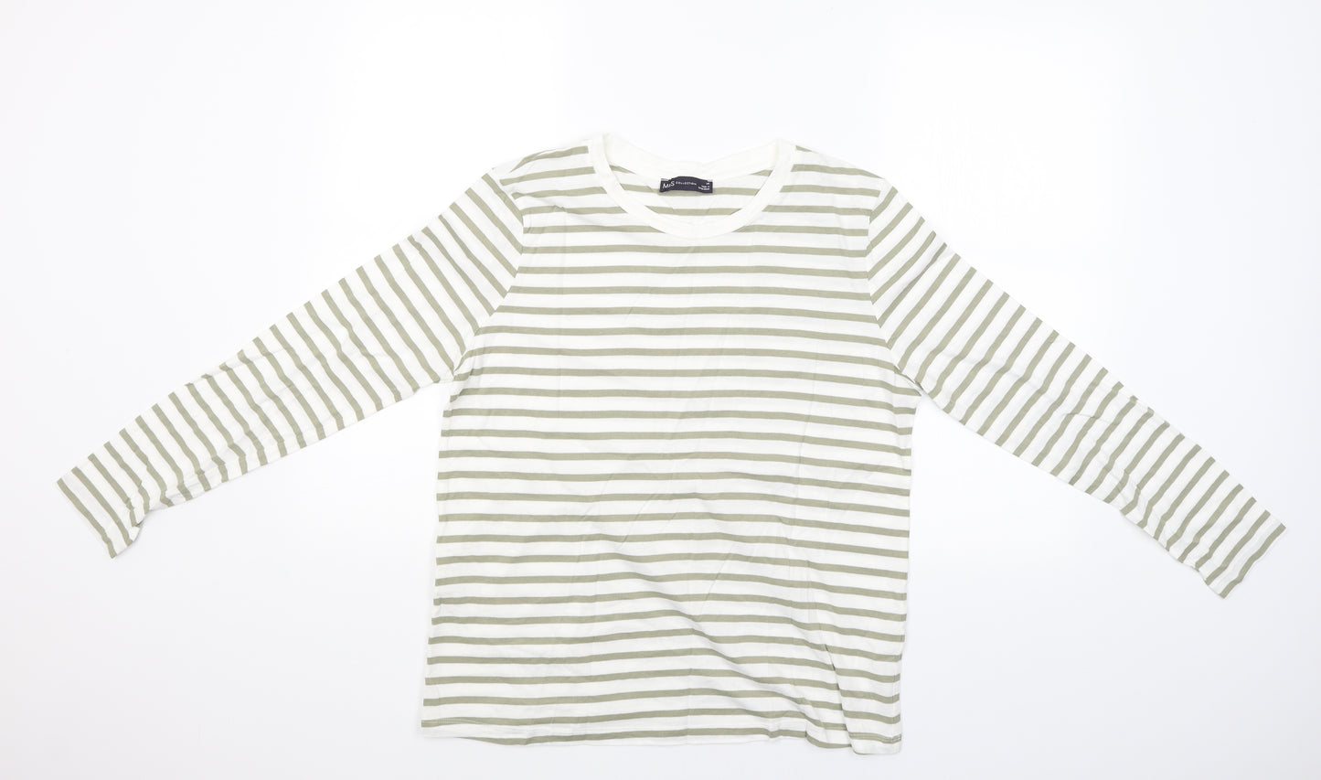 M&S Mens White Striped   T-Shirt Size 14