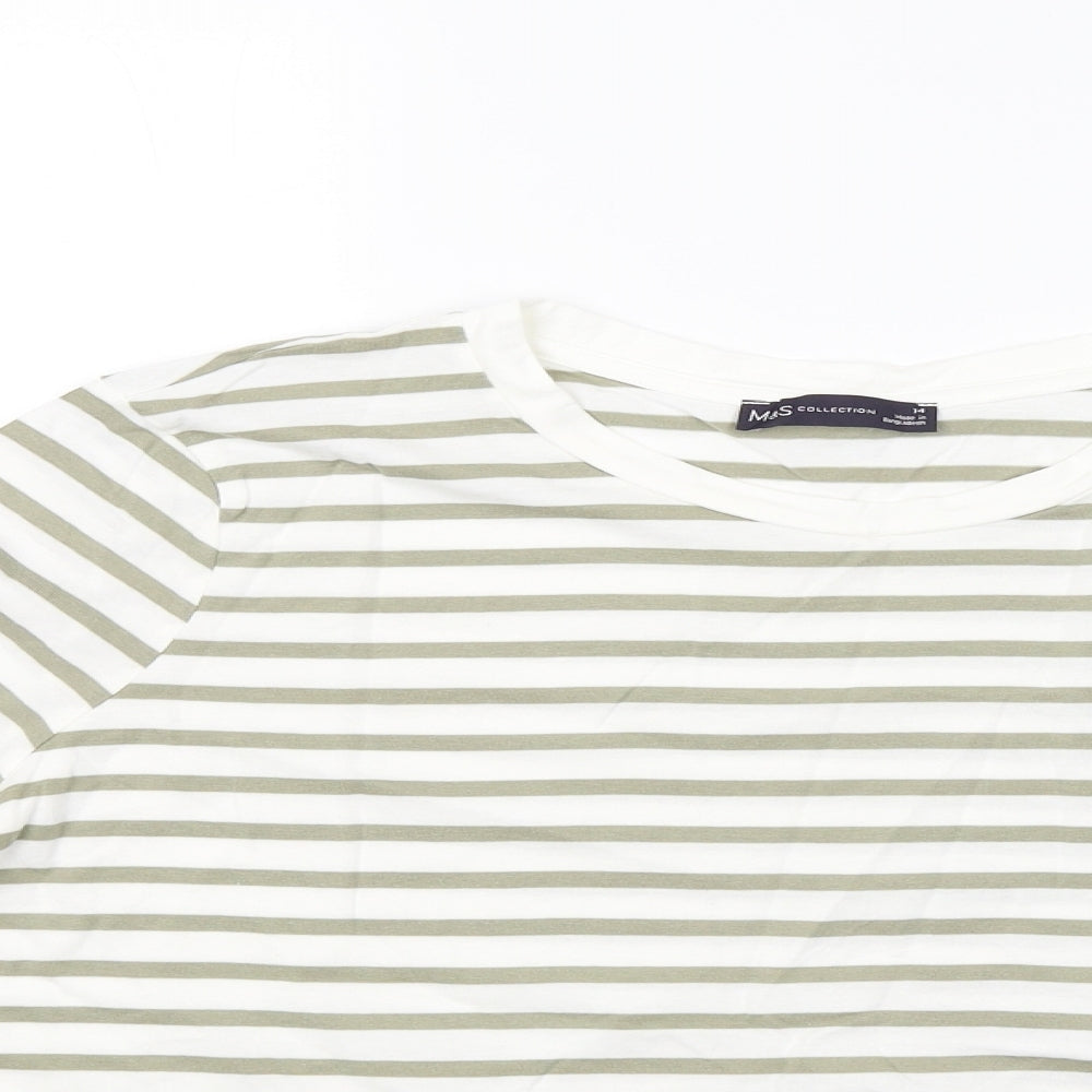 M&S Mens White Striped   T-Shirt Size 14