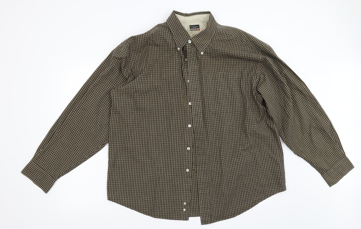 Haggar Mens Brown Check   Button-Up Size XL