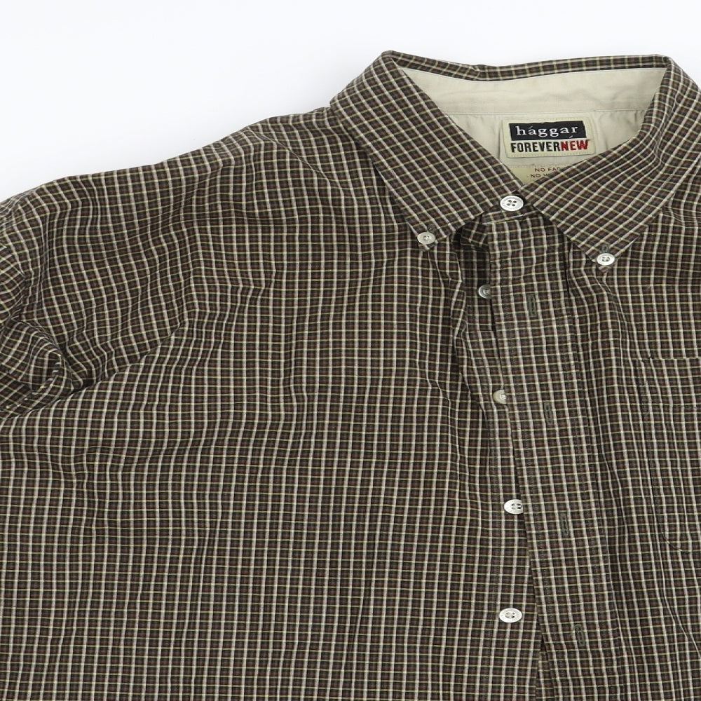 Haggar Mens Brown Check   Button-Up Size XL