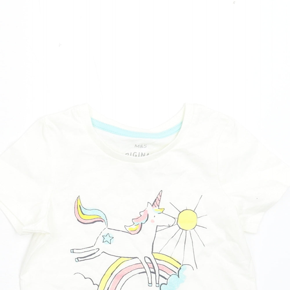 M&S Girls White   Basic T-Shirt Size 2-3 Years  - Unicorn