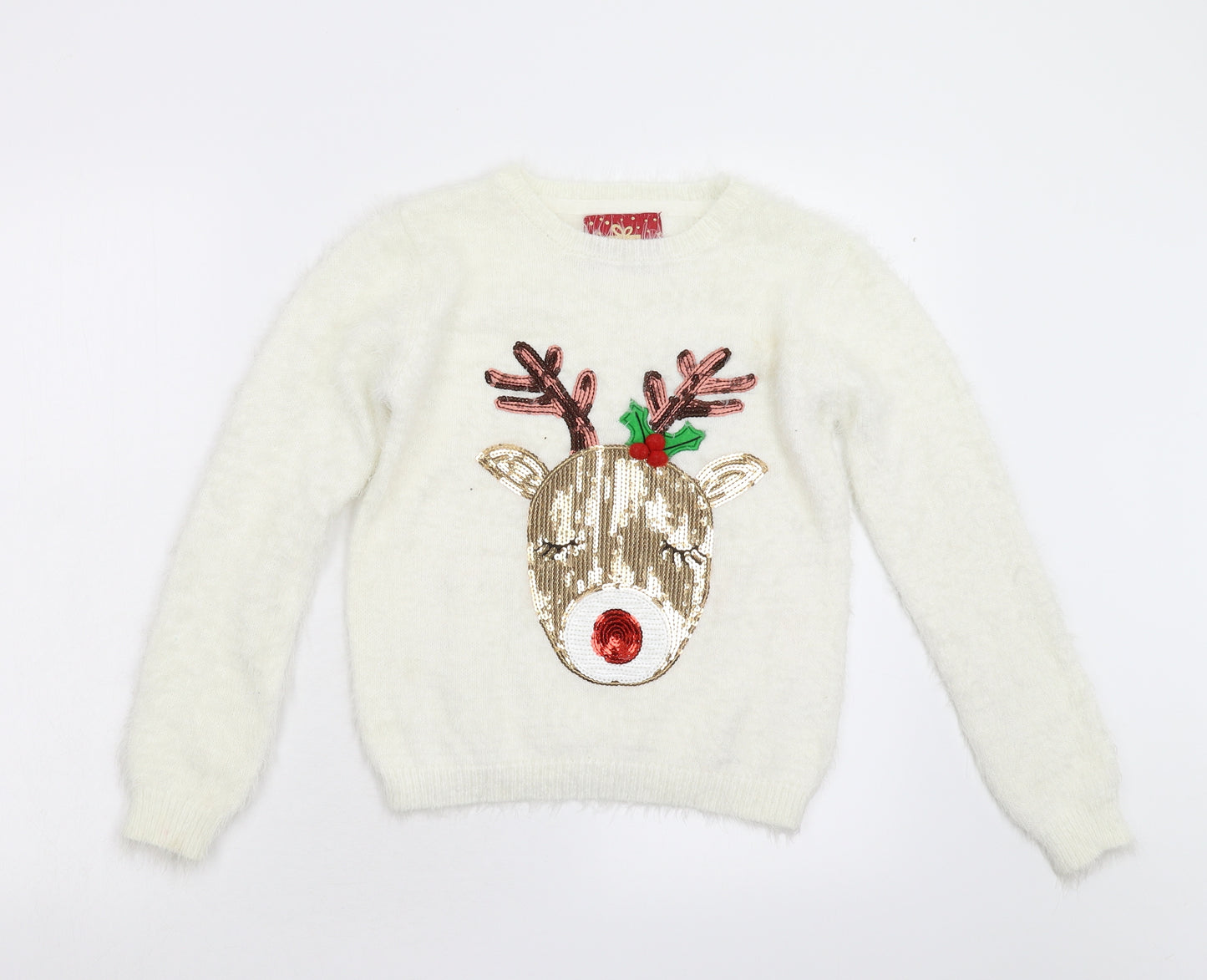 Primark Girls Ivory  Knit Pullover Jumper Size 12-13 Years  - Reindeer