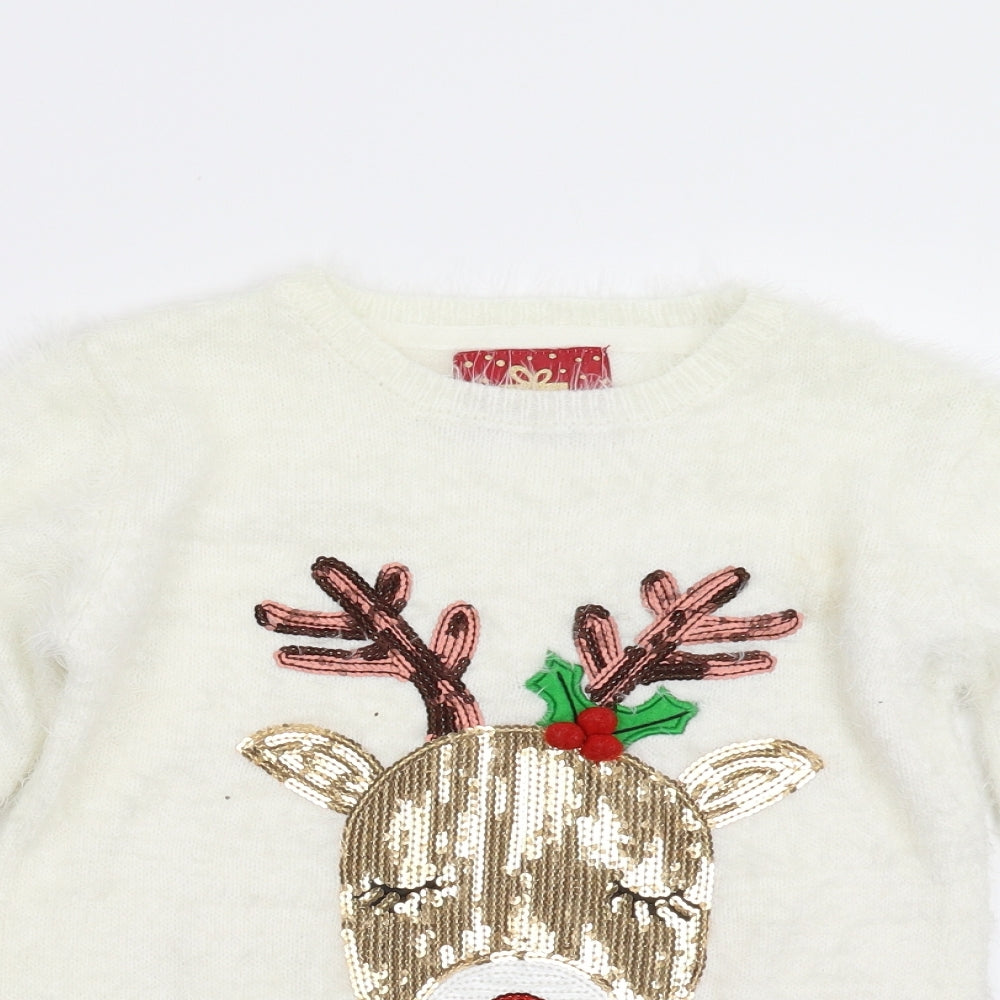 Primark Girls Ivory  Knit Pullover Jumper Size 12-13 Years  - Reindeer