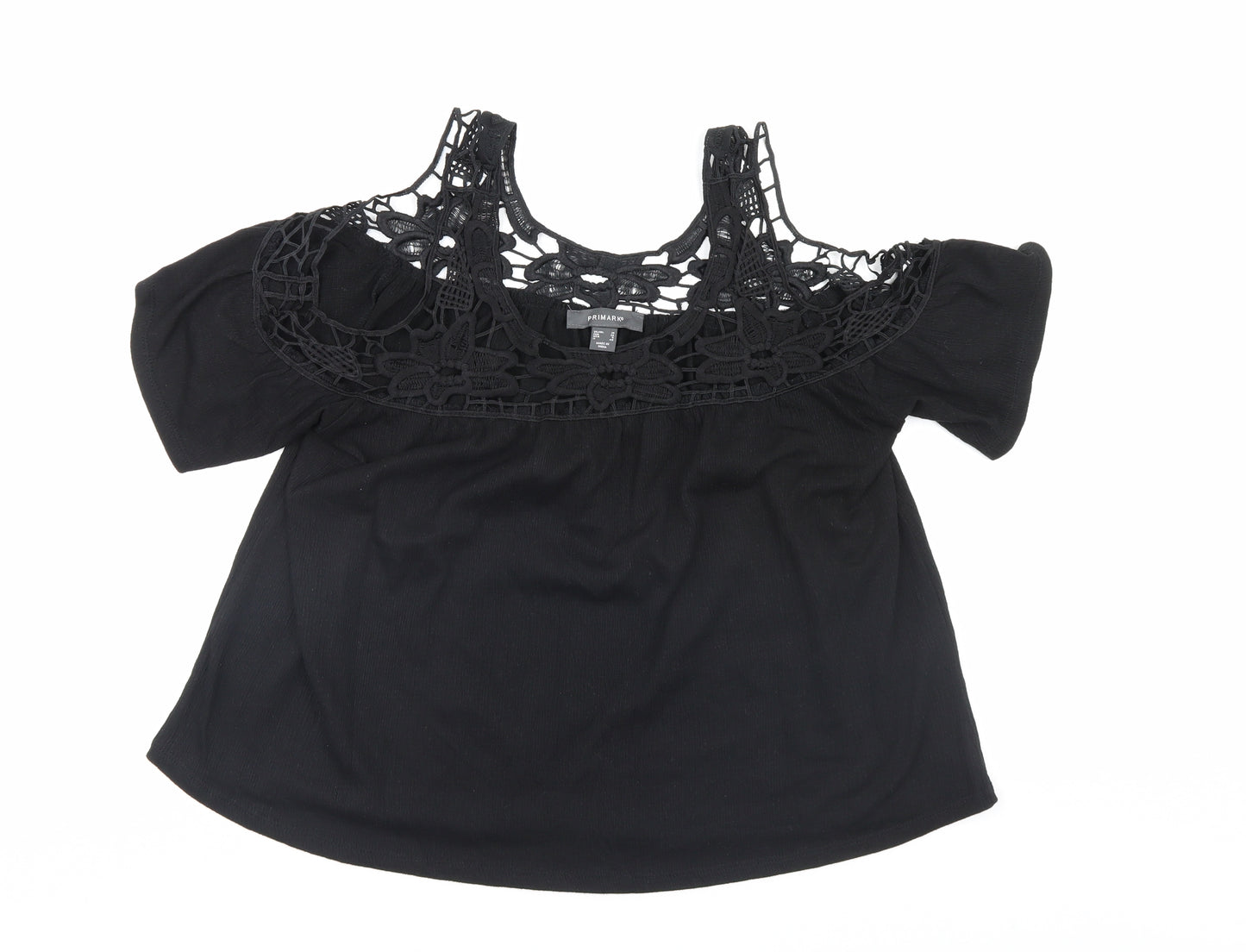 Priark Womens Black Floral  Basic Blouse Size 10