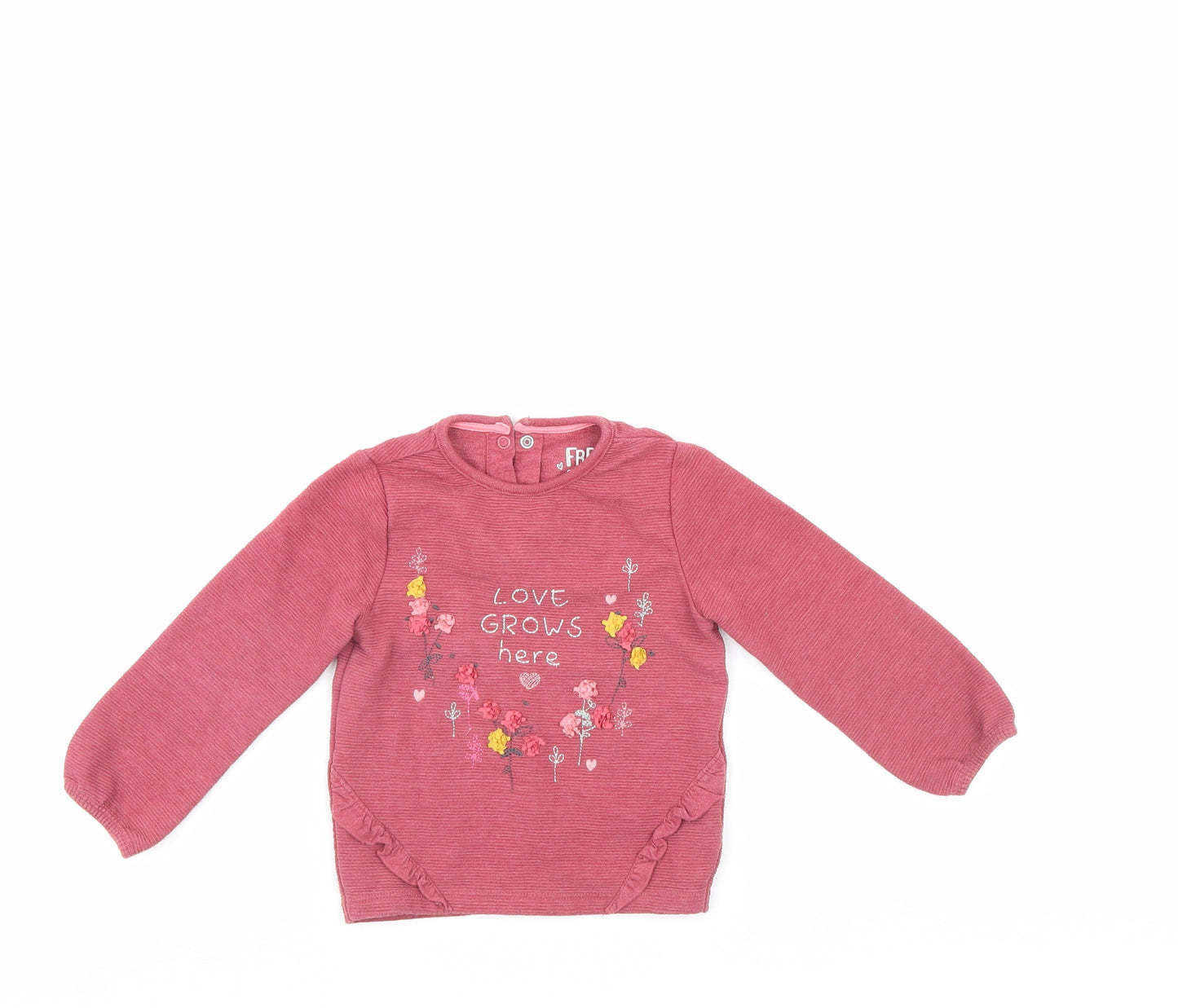 F&F Girls Red Floral  Pullover Jumper Size 18-24 Months