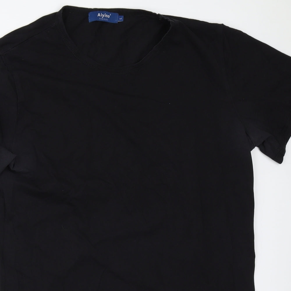 Aiyino Mens Black    T-Shirt Size L  - side zips