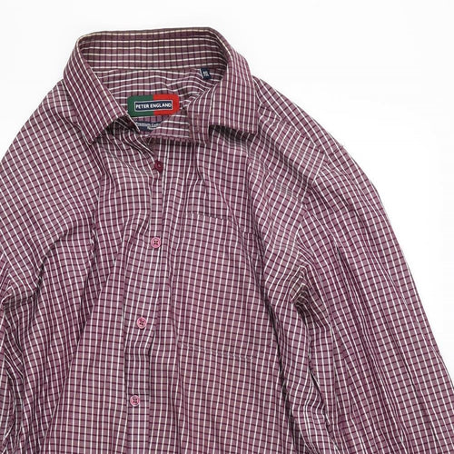 Peter England Mens Red Check   Button-Up Size L