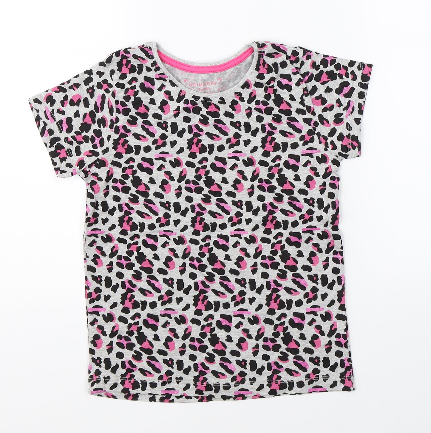 Primark Girls Grey Animal Print  Basic T-Shirt Size 7-8 Years
