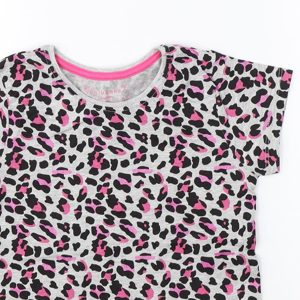 Primark Girls Grey Animal Print  Basic T-Shirt Size 7-8 Years