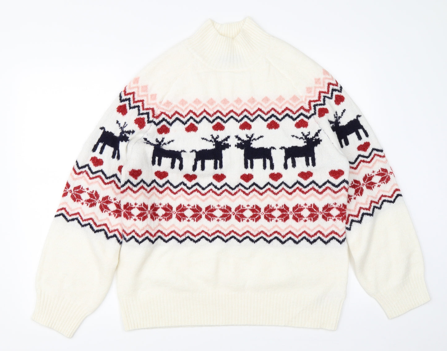 F&F Womens Beige  Knit Pullover Jumper Size 14  - christmas reindeer