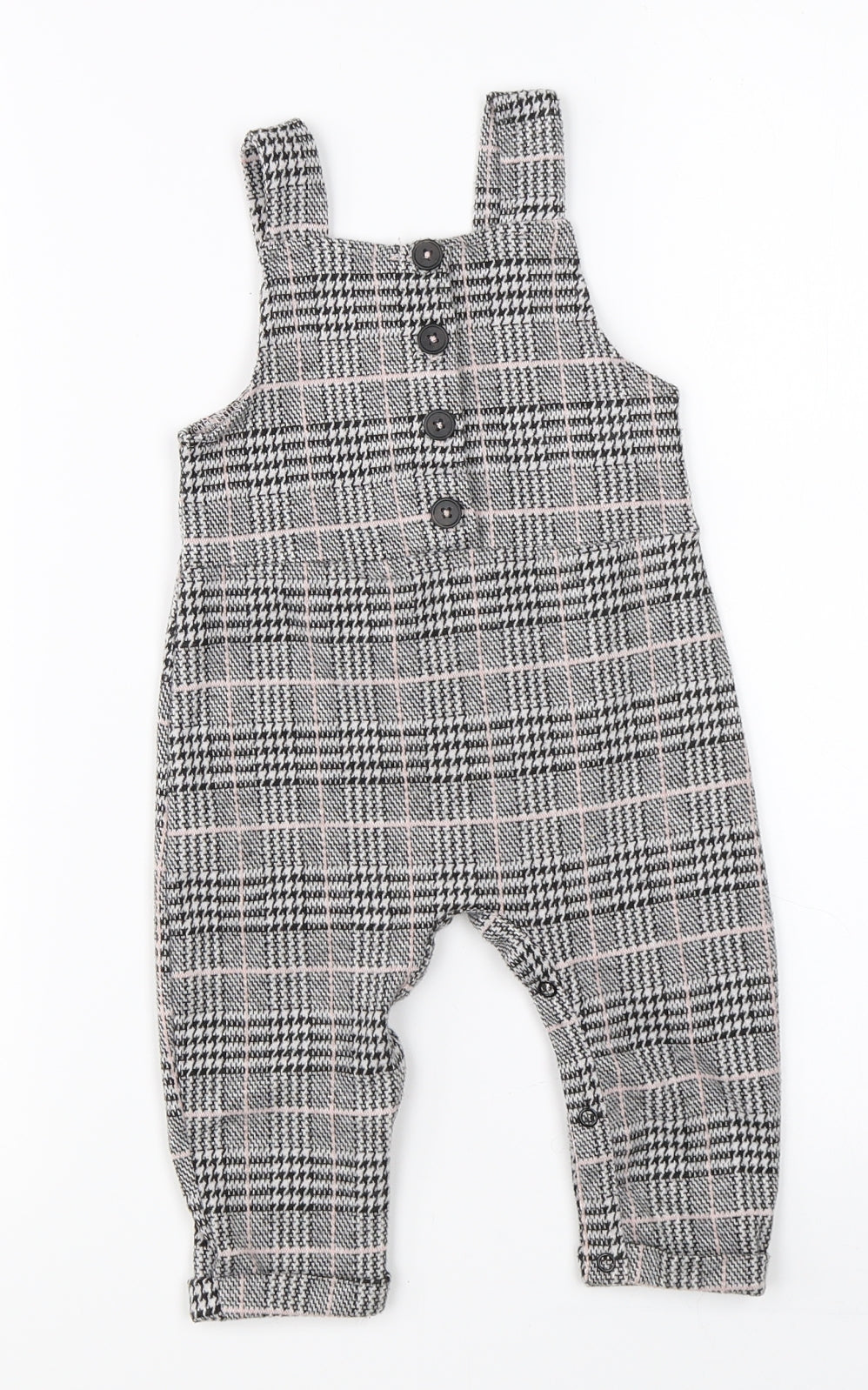 Primark Girls Grey Check  Dungaree One-Piece Size 6-9 Months