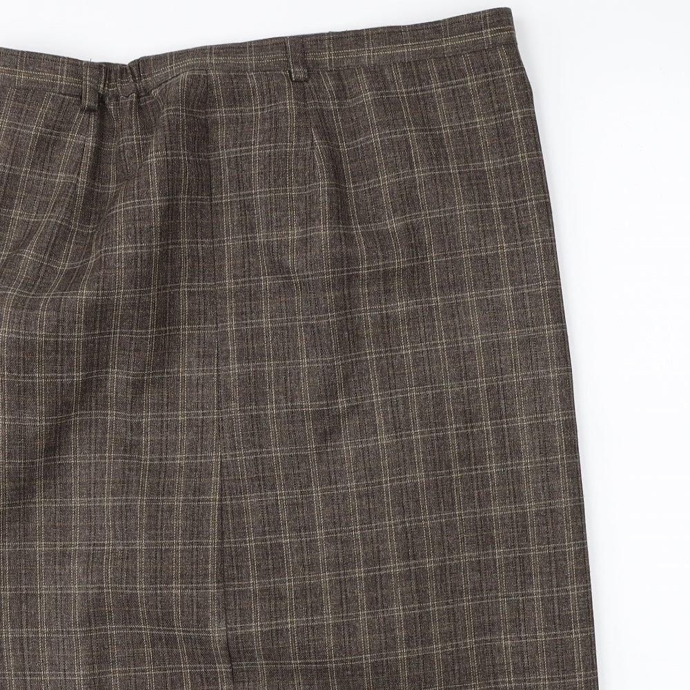 Marks & Spencer Womens Brown Check  Straight & Pencil Skirt Size 16