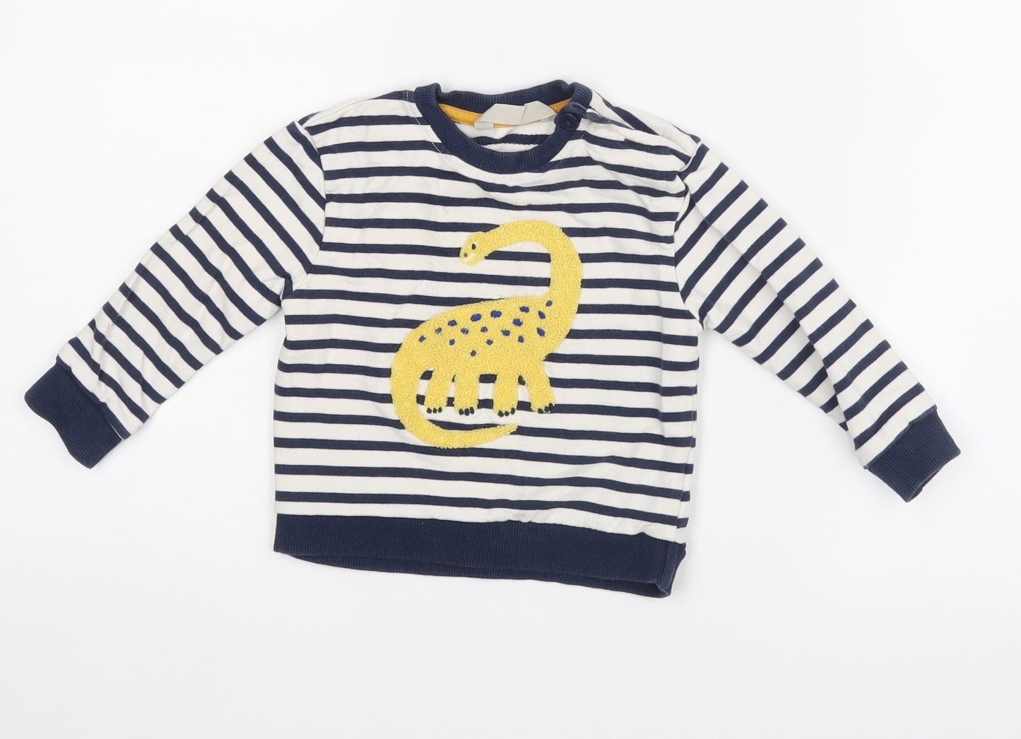 John Lewis Baby White Striped  Pullover T-Shirt Size 9-12 Months  - Dinosaur