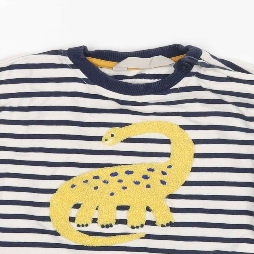 John Lewis Baby White Striped  Pullover T-Shirt Size 9-12 Months  - Dinosaur