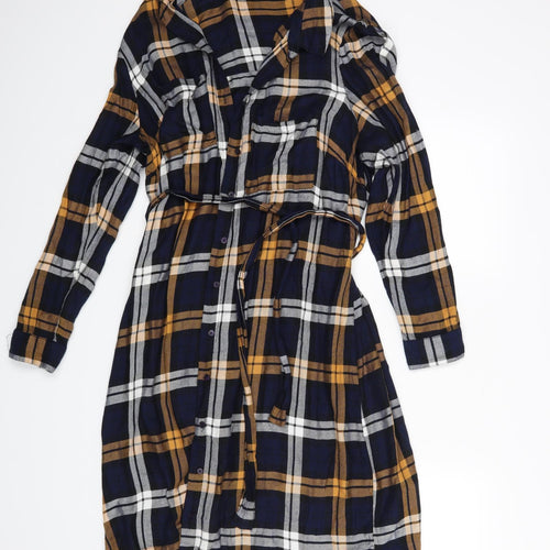 M&Co Womens Blue Check  Shirt Dress  Size 16