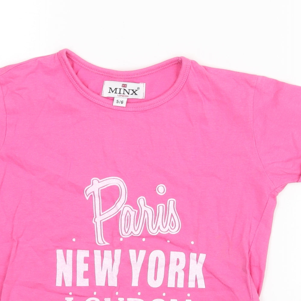 Minx Girls Pink   Basic T-Shirt Size 5-6 Years  - Paris, New York, London, Tokyo