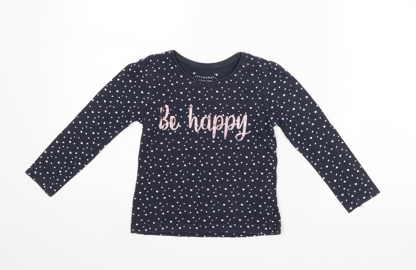 Primark Girls Blue Polka Dot  Basic T-Shirt Size 4-5 Years  - Be Happy
